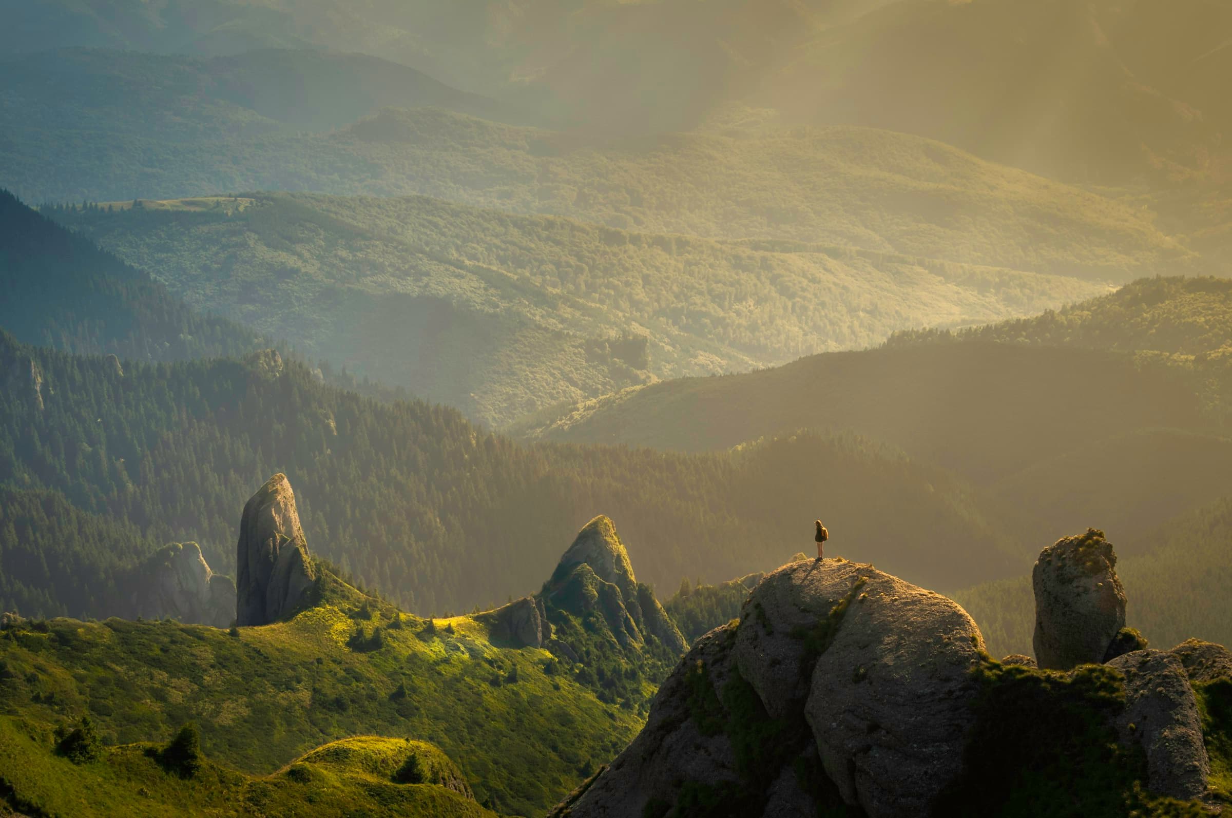 A mountain range at sunset